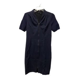 Elie Tahari Sheath Dress 4 Navy Blue Zip Front Short Sleeve Above Knee Modern